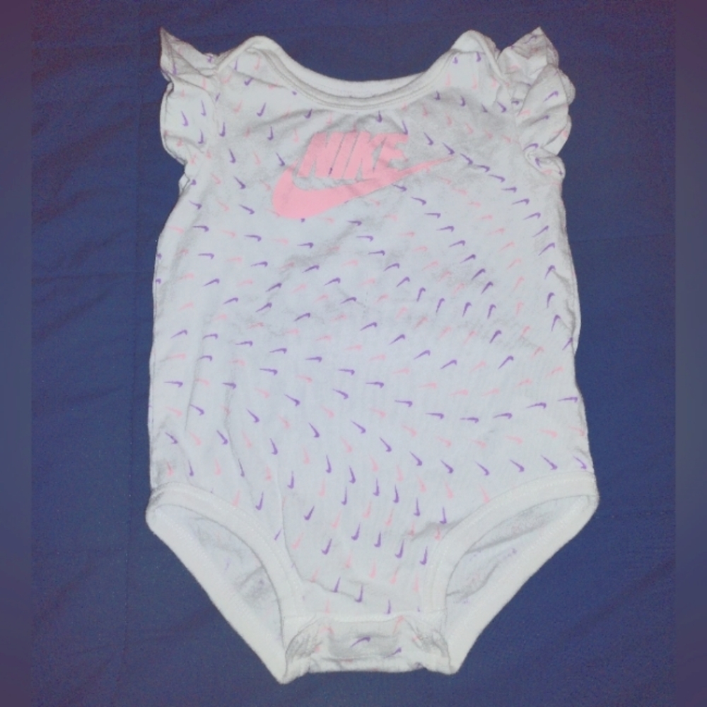 Nike Girl's Pink and Purple Swoosh Onesie Size 12 Months